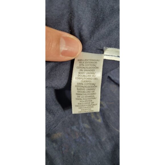 LOFT Womens Blazer Navy floral cotton blend  Size 10 Eyelet Crochet Trim Open - Picture 10 of 14